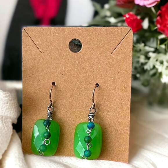 Hand Crafted Jewelry - NEW! Beautiful Handcrafted Green Chrysocolla Stone Earrings